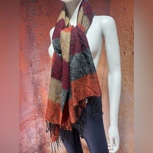 NWT Multicolor Striped Scarf with Fringe
